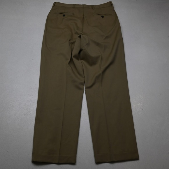 Nautica 33x30 Khaki 100% Wool Pleated Cuffed Baggy High Waist Mens Pants - Picture 9 of 9